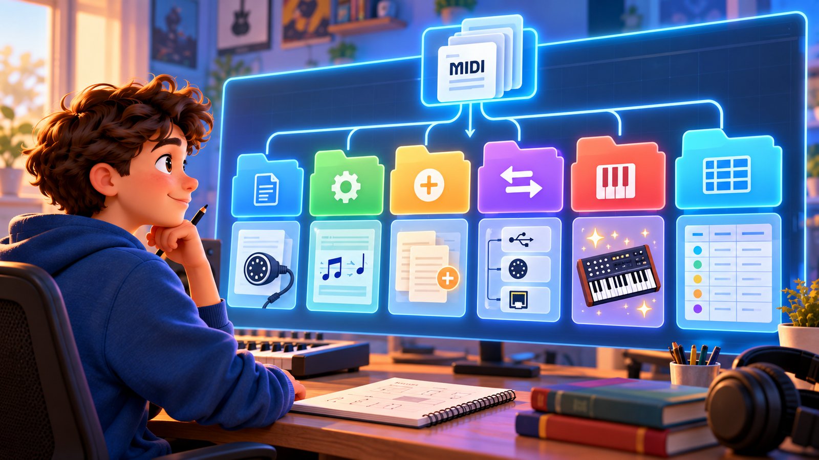 Карта документів MIDI: core specifications, addenda, transports, General MIDI та reference tables.