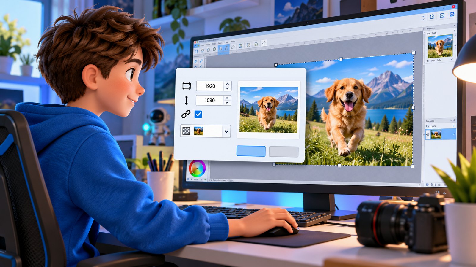 Вікно Resize у Paint.NET показує зменшення фотографії зі збереженням пропорцій і вибором якісного resampling.