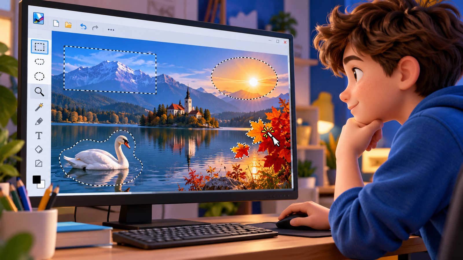 У Paint.NET одна фотографія має прямокутне, еліптичне, довільне й Magic Wand виділення з режимами Add і Subtract.