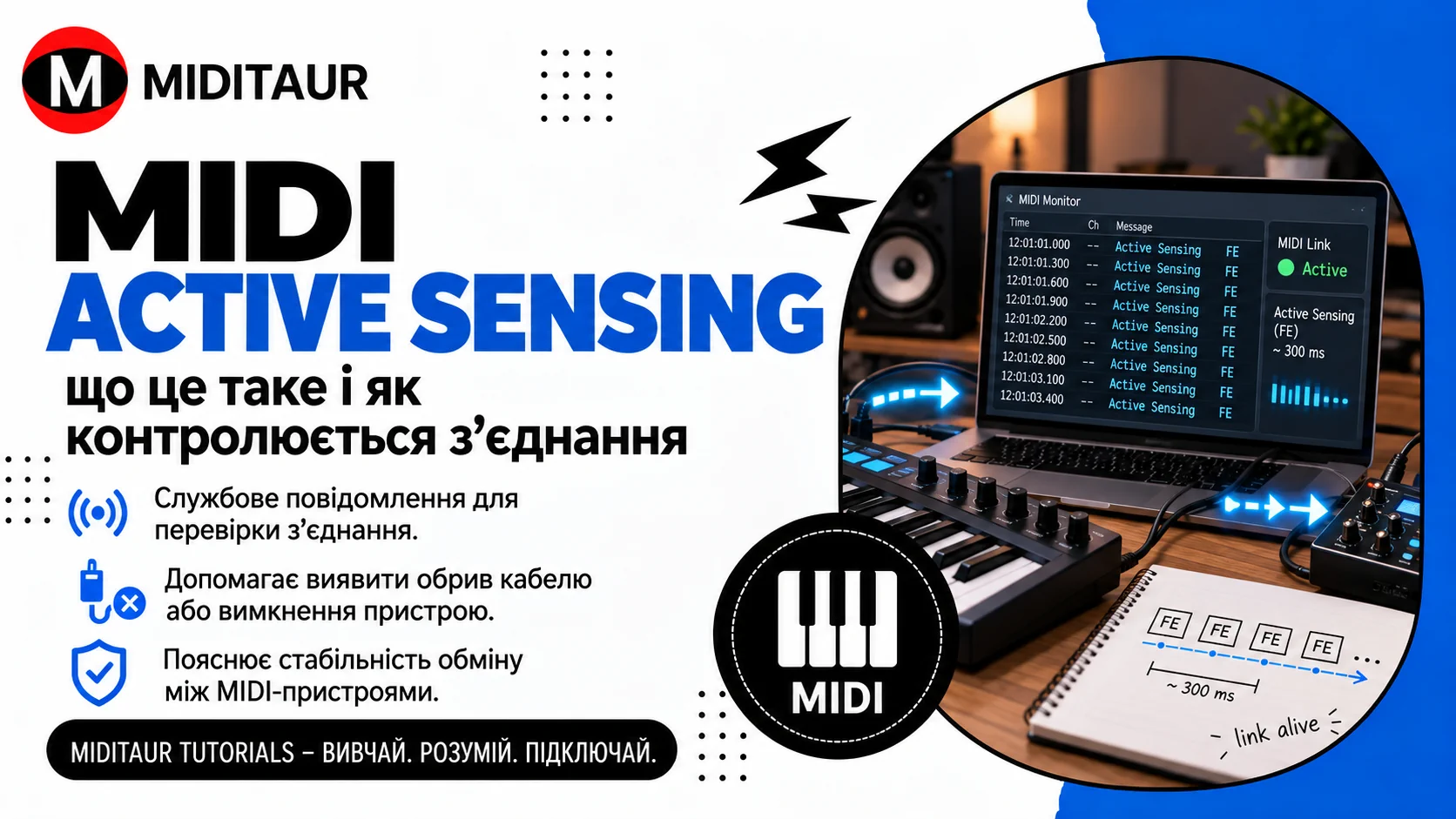 MIDI Active Sensing — службові повідомлення для перевірки активності та стабільності MIDI-з’єднання