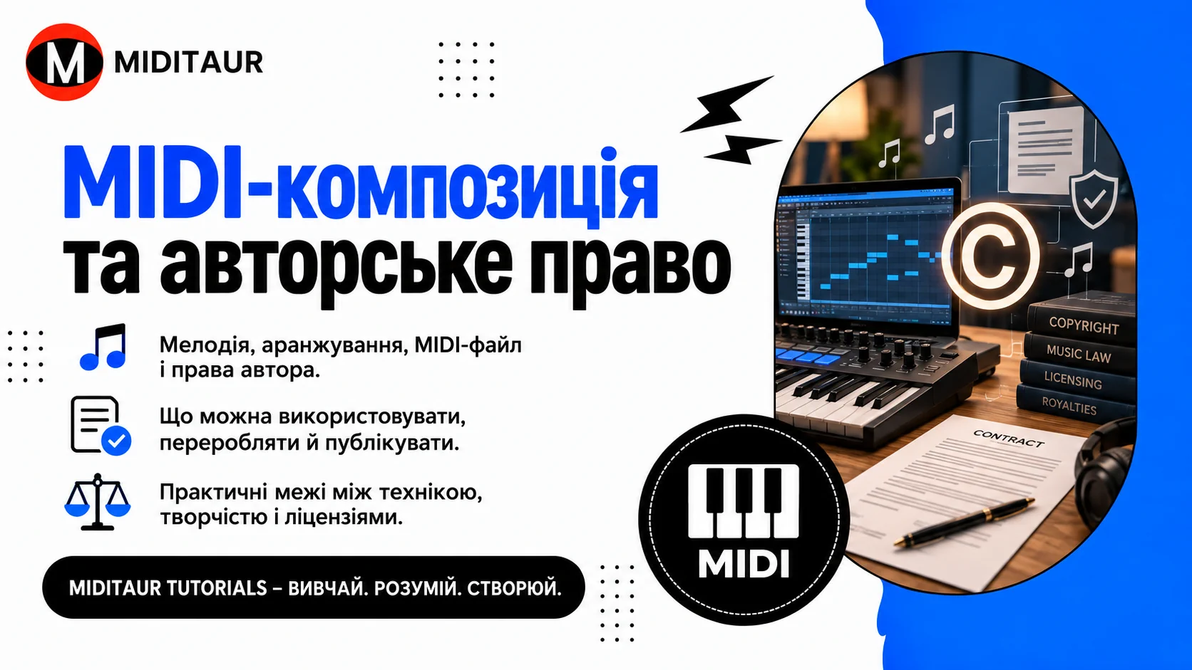 MIDI-композиція та авторське право — мелодія, аранжування, MIDI-файл, ліцензування та права автора