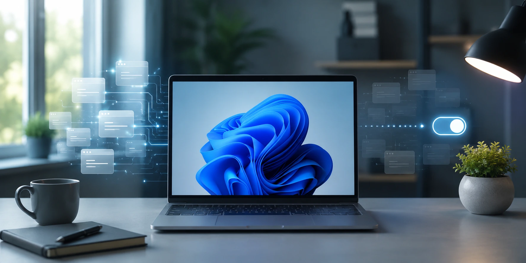 Ноутбук із Windows 11 та символічним вимкненням зайвих фонових процесів Microsoft Edge WebView2