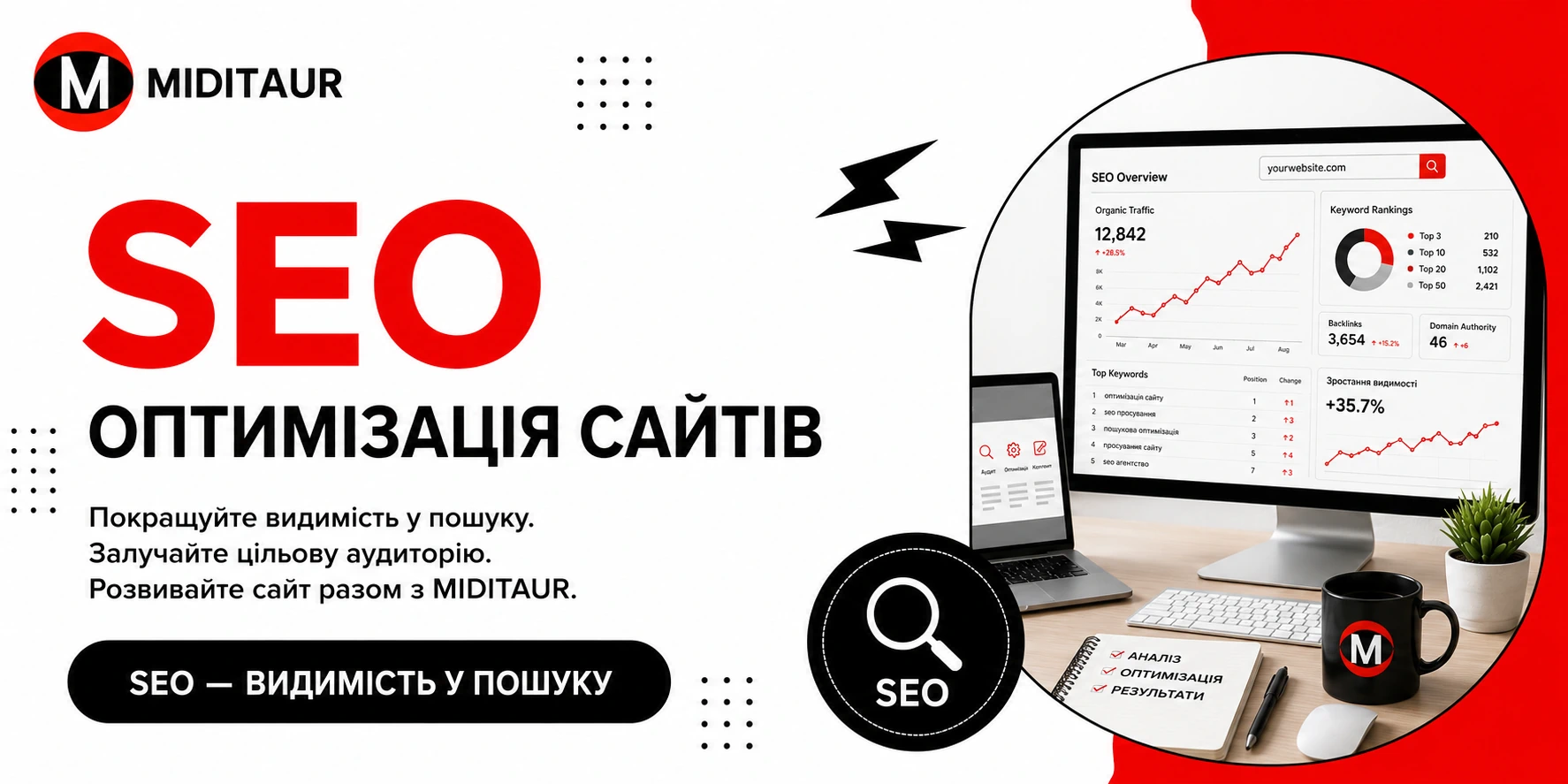 SEO — оптимізація сайтів і покращення видимості в пошуку разом із MIDITAUR