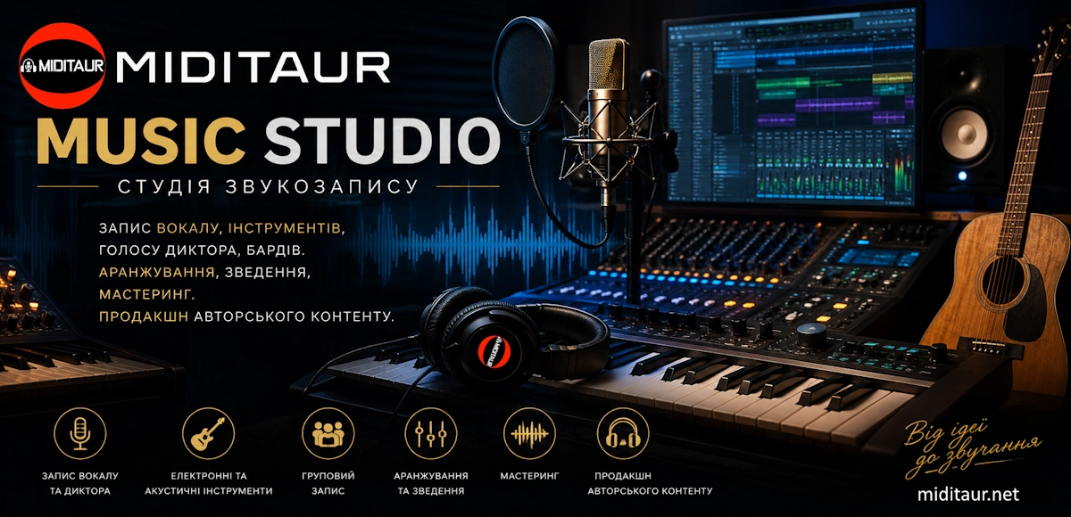 MIDITAUR Music Studio — студія звукозапису, музичного продакшну, аранжування, зведення та мастерингу.